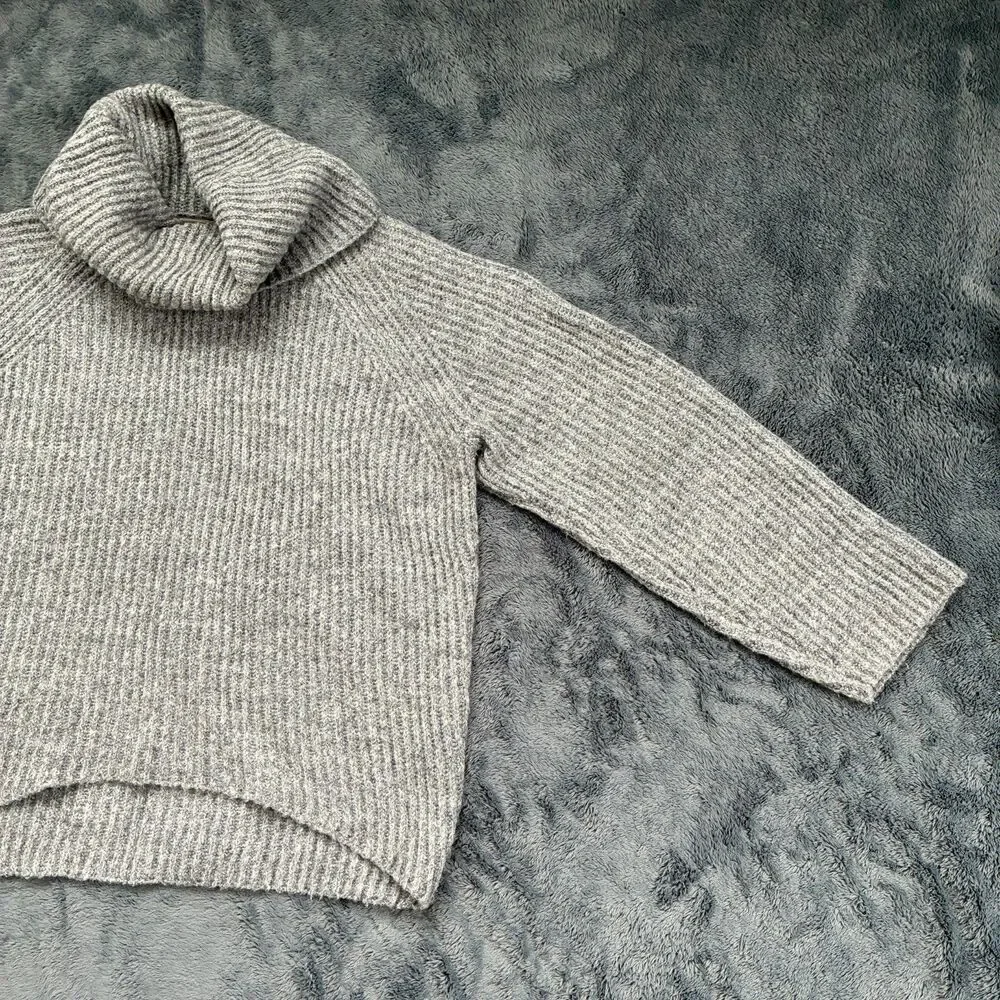 J. Crew Point Sur Ribbed Chunky Turtleneck Mohair Wool Blend Sweater Small